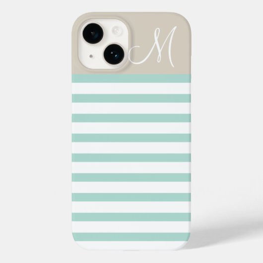 Munt en Linnen Beige Preppy Strepen Monogram Case-Mate iPhone Case (Achterkant)
