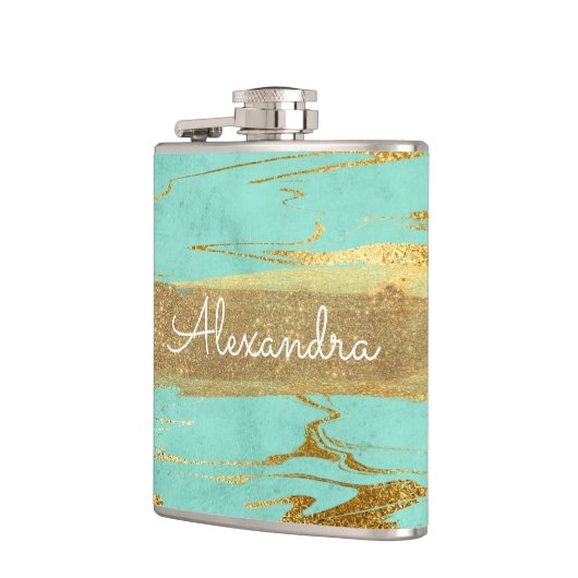 Munt en marmer met goudfolie en glitter heupfles (Links)