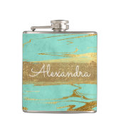 Munt en marmer met goudfolie en glitter heupfles (Voorkant)