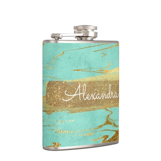 Munt en marmer met goudfolie en glitter heupfles (Rechts)