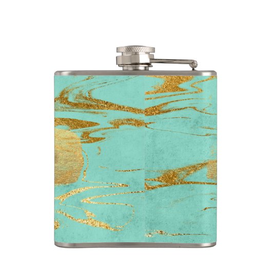 Munt en marmer met goudfolie en glitter heupfles (Achterkant)