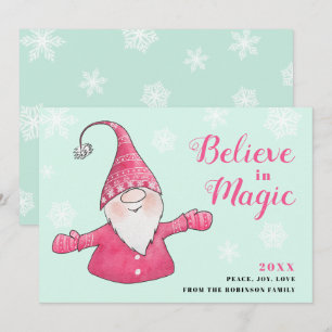 Munt en Pink Fun Gnome geloven in magische kerst Feestdagenkaart