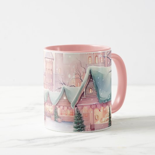Munt en roze gezellige kerstmarkt - Winter Scene Mok (Voorkant rechts)