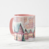 Munt en roze gezellige kerstmarkt - Winter Scene Mok (Voorkant links)