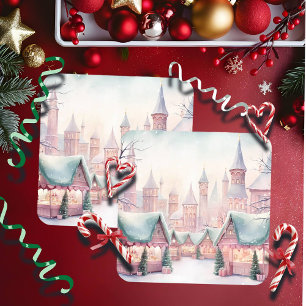 Munt en roze gezellige kerstmarkt - Winter Scene Vierkante Kartonnen Onderzetter