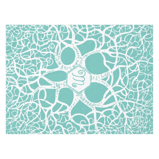 Munt en White Seaside koraal patroon Tafelkleed (Voorkant (Horizontaal))