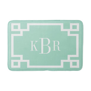 Munt en Wit Grieks Key Custom Monogram Badmat