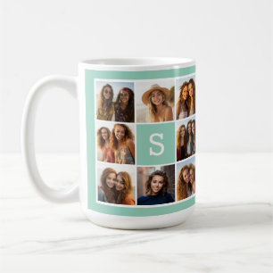 Munt en witte fotocollage met monogram koffiemok