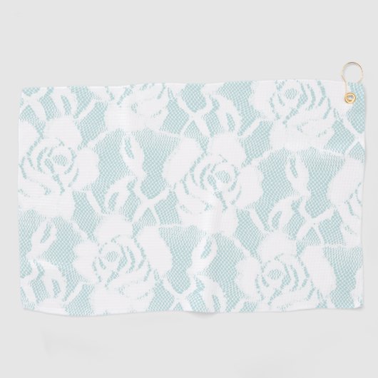 Munt en witte kant rozen floral golfhanddoek (Horizontaal)