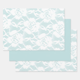 Munt en witte kant rozen floral inpakpapier vel
