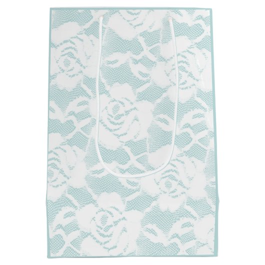 Munt en witte kant rozen floral medium cadeauzakje (Achterkant)