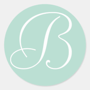 Munt en Witte Monogrammed Huwelijksenvelop Afdicht Ronde Sticker