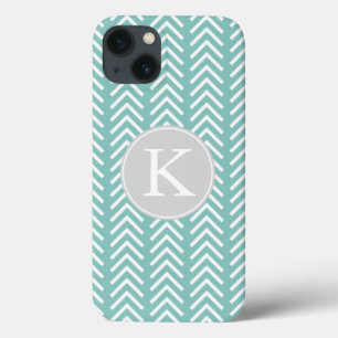Munt en Witte Pijlen Patroon Monogram iPhone 13 Hoesje