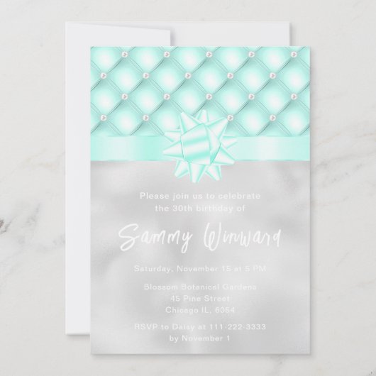 Munt en Zilver Getufte Parels Verjaardagsfeest Kaart (Achterkant)