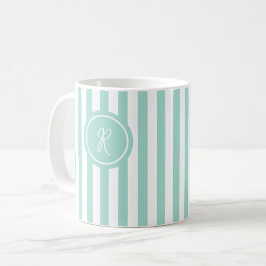 Munt Frans strand Stripe Persoonlijk Monogram Koffiemok (Voorkant links)
