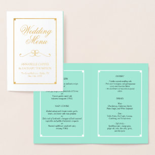 Munt & Gold Folie Elegant Wedding Menu