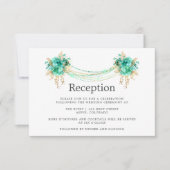 Munt & Goud Bloemen String Lights Bruiloft Recepti Kaart (Voorkant)