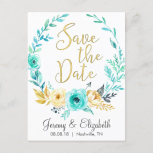 Munt & Gouden Bloemen Save the Date Briefkaarten