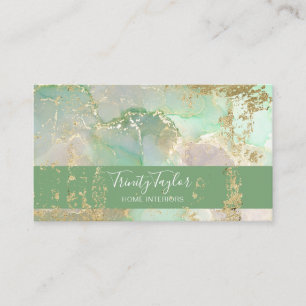 Munt Green Waterverf Marble Ink & Gold Foil  Visitekaartje