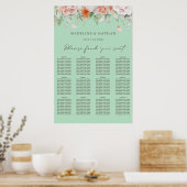 Munt Groen en Floral Wedding Seating Chart Poster (Keuken)