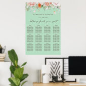 Munt Groen en Floral Wedding Seating Chart Poster (Thuiskantoor)