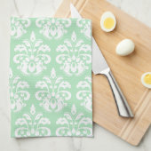 Munt groen en wit damast theedoek (Quarter Fold)