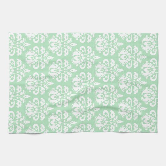 Munt groen en wit damast theedoek (Horizontaal)