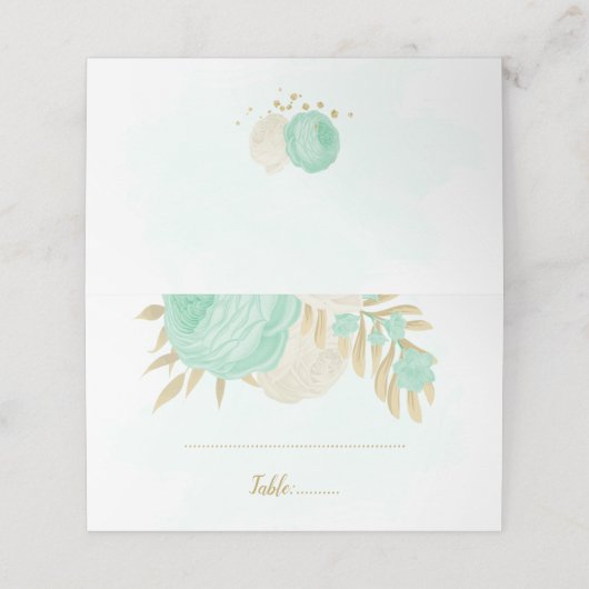 Munt groen en witte bloemen goudbotanische bruilof (Buitenkant ongevouwen)