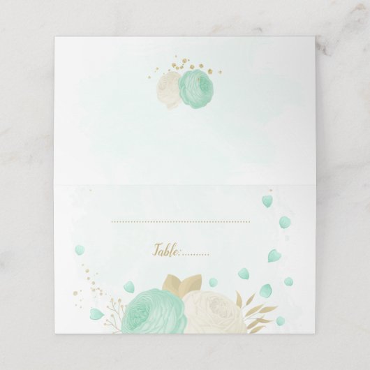 Munt groen en witte bloemen goudbotanische bruilof (Buitenkant ongevouwen)