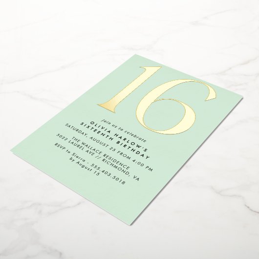 Munt groen & goud | Modern Schattige pastelzoet 16 Folie Uitnodiging (Gedraaid)