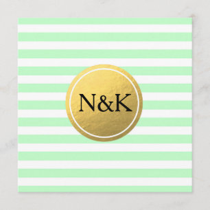 Munt groen & Witte Striped Gold Foil Uitnodiging