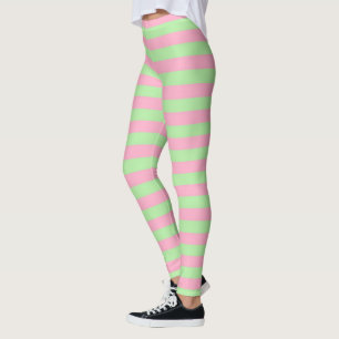 Munt Groene en Roze Stripes Leggings