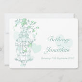 Munt groene vogels open kooibruiloft uitnodiging (Voorkant)