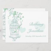 Munt groene vogels open kooibruiloft uitnodiging (Voorkant / Achterkant)
