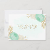 munt groene witte bloemen goudmeel keuze RSVP kaartje (Achterkant)