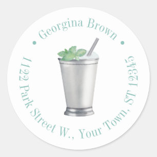 Munt Julep Waterverf Cocktail Retouradres Ronde Sticker