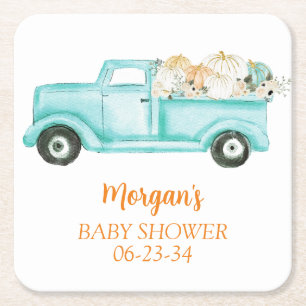 Munt Kleine Pompoen Schattige Baby Shower Vierkante Kartonnen Onderzetter