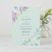 Munt Lilac Hydrangea Eucalyptus Bruiloft Kaart (Staand voorkant)