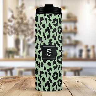 Munt Luipaard Dierprint Patroon Monogram Thermosbeker
