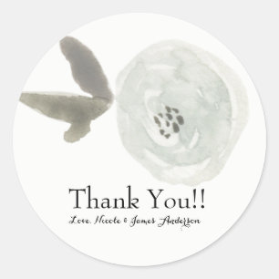Munt Moderne Waterverf Bloem Bloemige Trouw Favor Ronde Sticker