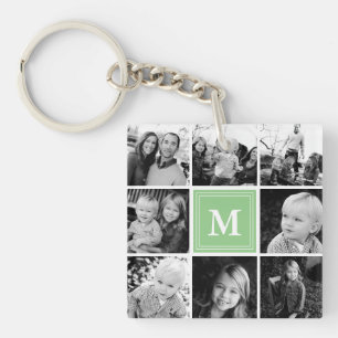 Munt Monogram Familiefotocollage Sleutelhanger