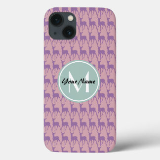 Munt Monogram Lila en Roze Deer Personaliseert N1 iPhone 13 Hoesje