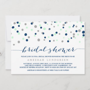 Munt & Navy Confetti Stippen Bridal Shower Kaart