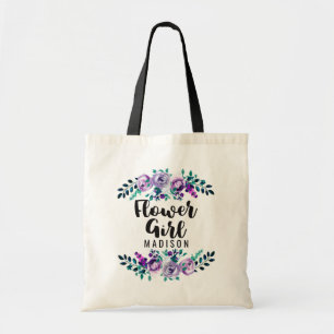 Munt & Paarse Bloemen Krans Bruiloft Bloemenmeisje Tote Bag
