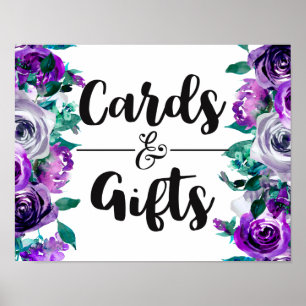 Munt & Paarse Floral Wedding Cards & Gifts Poster