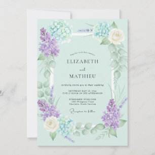 Munt Paarse Hydrangea Eucalyptus Bruiloft Kaart