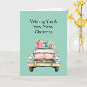 Munt Roze Auto Kerst Geschenken Kaart (Gele Bloem)