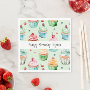 Munt Roze Perzik Cupcakes Verjaardag Servet
