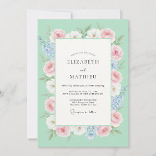 Munt Roze Wilde Bloemen Bruiloft Kaart