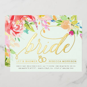 Munt   Rozen en Vrijgezellenfeest met gouden diama Folie Uitnodiging